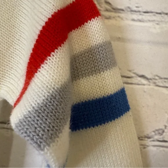 Vintage Lacoste IZOD Kids Cardigan Sweater Cream Red Buttons Striped Sleeve 3T - Picture 4 of 7